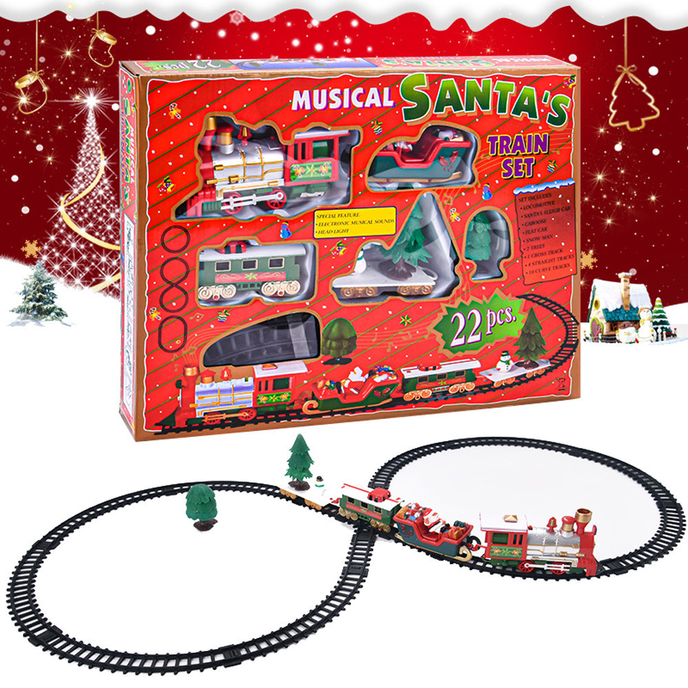 Toy Train Set with Lights and Sounds Christmas Train Set Railway Tracks Battery Operated Toys