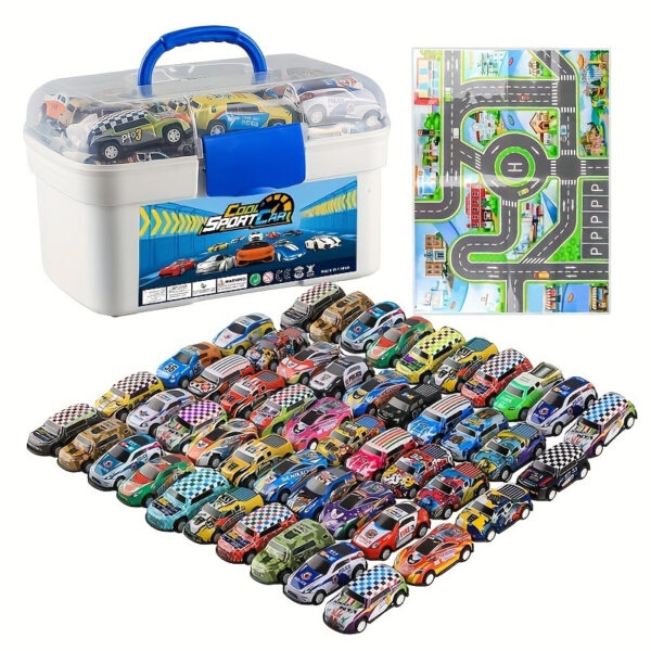 A 50-piece Alloy Toy Car Set With A Storage Box And A Foldable Play Mat, As Well As A Wide Variety Of Combinations, Perfect As An Educational And Entertaining Gift For Children Aged 3 And Up - Image 2