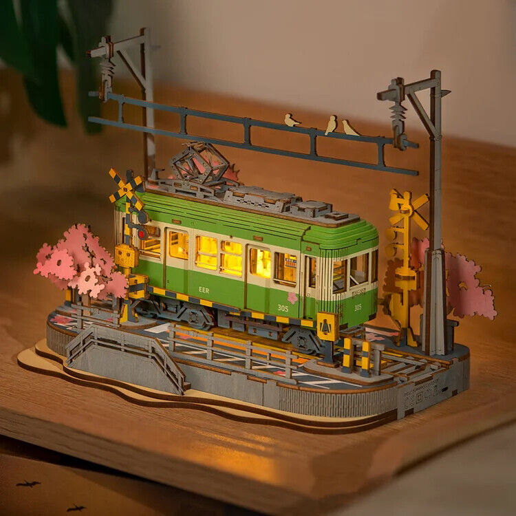 Rolife Sakura Journey Tram Car 3D Wooden Puzzle Model Toys Teens Gift
